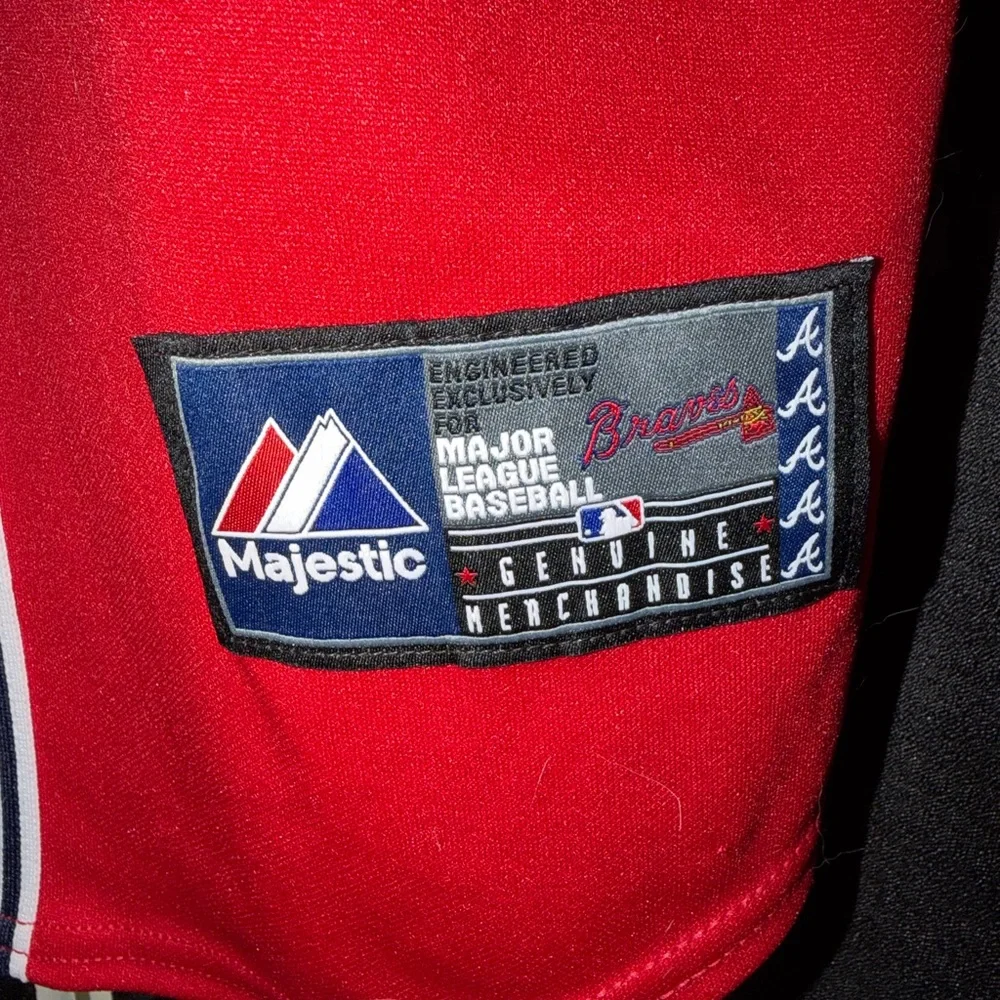 Majestic Braves Red Baseball Jersey with Navy & White Accents - Picture 4 of 4